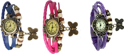 NS18 Vintage Butterfly Rakhi Watch Combo of 3 Blue, Pink And Purple Analog Watch  - For Women   Watches  (NS18)