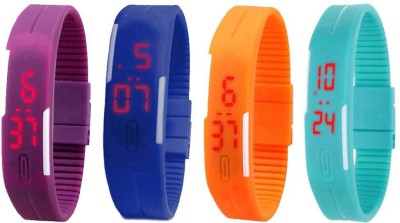 NS18 Silicone Led Magnet Band Watch Combo of 4 Purple, Blue, Orange And Sky Blue Digital Watch  - For Couple   Watches  (NS18)