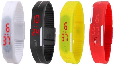 NS18 Silicone Led Magnet Band Watch Combo of 4 White, Black, Yellow And Red Digital Watch  - For Couple   Watches  (NS18)
