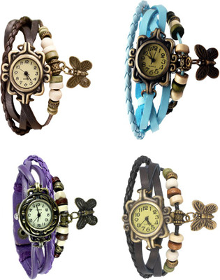 

NS18 Vintage Butterfly Rakhi Combo of 4 Brown, Purple, Sky Blue And Black Watch - For Women