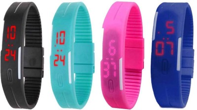 NS18 Silicone Led Magnet Band Combo of 4 Black, Sky Blue, Pink And Blue Digital Watch  - For Boys & Girls   Watches  (NS18)
