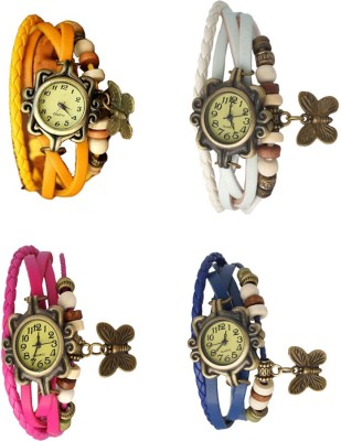 NS18 Vintage Butterfly Rakhi Combo of 4 Yellow, Pink, White And Blue Analog Watch  - For Women   Watches  (NS18)