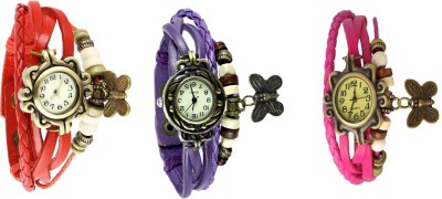 NS18 Vintage Butterfly Rakhi Watch Combo of 3 Red, Purple And Pink Analog Watch  - For Women   Watches  (NS18)