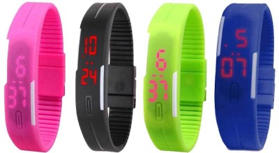 NS18 Silicone Led Magnet Band Combo of 4 Pink, Black, Green And Blue Digital Watch  - For Boys & Girls   Watches  (NS18)