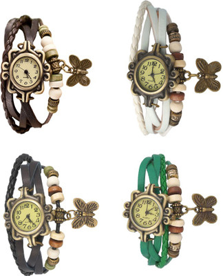 

Kissu Vintage Rakhi Combo of 4 Brown, Black, White And Green Watch - For Women
