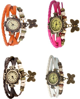 NS18 Vintage Butterfly Rakhi Combo of 4 Orange, Brown, Pink And White Analog Watch  - For Women   Watches  (NS18)