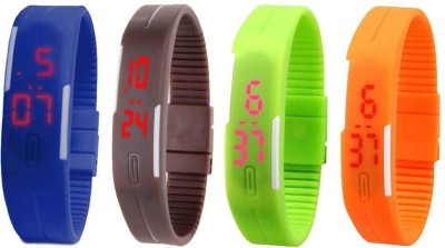 NS18 Silicone Led Magnet Band Combo of 4 Blue, Brown, Green And Orange Digital Watch  - For Boys & Girls   Watches  (NS18)