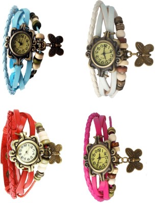 NS18 Vintage Butterfly Rakhi Combo of 4 Sky Blue, Red, White And Pink Analog Watch  - For Women   Watches  (NS18)