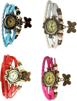 

NS18 Vintage Butterfly Rakhi Combo of 4 Sky Blue, Red, White And Pink Watch - For Women