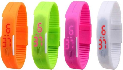 NS18 Silicone Led Magnet Band Combo of 4 Orange, Green, Pink And White Digital Watch  - For Boys & Girls   Watches  (NS18)