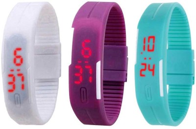 NS18 Silicone Led Magnet Band Combo of 3 White, Purple And Sky Blue Digital Watch  - For Boys & Girls   Watches  (NS18)