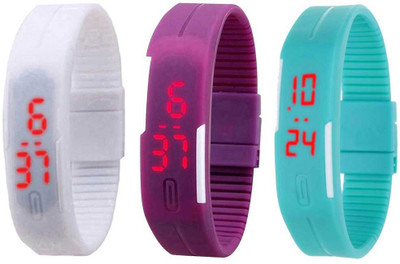 

Kissu Led Band Watch Combo of 3 White, Purple And Sky Blue Watch - For Couple