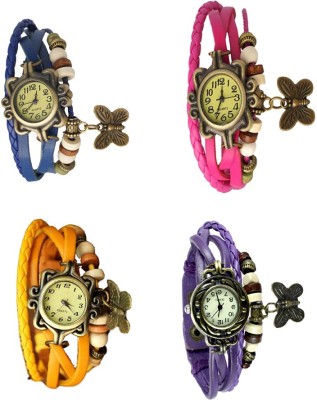 NS18 Vintage Butterfly Rakhi Combo of 4 Blue, Yellow, Pink And Purple Analog Watch  - For Women   Watches  (NS18)