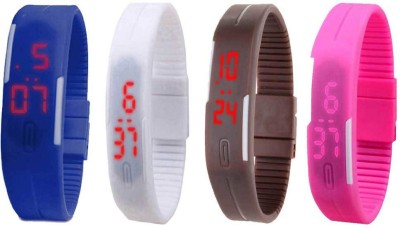 NS18 Silicone Led Magnet Band Combo of 4 Blue, White, Brown And Pink Digital Watch  - For Boys & Girls   Watches  (NS18)