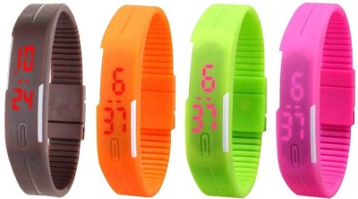 NS18 Silicone Led Magnet Band Combo of 4 Brown, Orange, Green And Pink Digital Watch  - For Boys & Girls   Watches  (NS18)