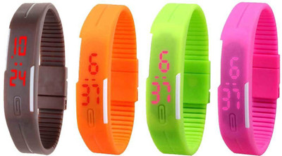 

NS18 Silicone Led Magnet Band Combo of 4 Brown, Orange, Green And Pink Watch - For Boys & Girls