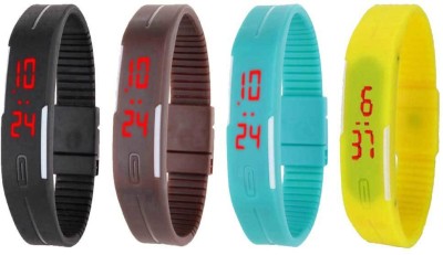 NS18 Silicone Led Magnet Band Combo of 4 Black, Brown, Sky Blue And Yellow Digital Watch  - For Boys & Girls   Watches  (NS18)