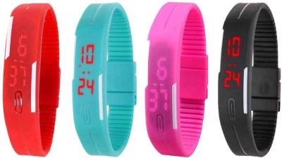 NS18 Silicone Led Magnet Band Combo of 4 Red, Sky Blue, Pink And Black Digital Watch  - For Boys & Girls   Watches  (NS18)
