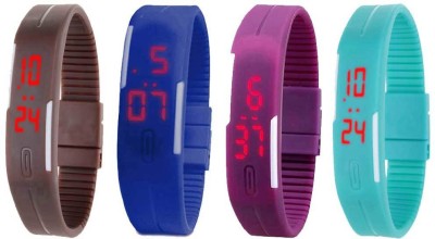 NS18 Silicone Led Magnet Band Watch Combo of 4 Brown, Blue, Purple And Sky Blue Digital Watch  - For Couple   Watches  (NS18)