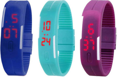 

Kissu Led Band Watch Combo of 3 Blue, Sky Blue And Purple Watch - For Couple