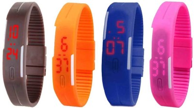 NS18 Silicone Led Magnet Band Combo of 4 Brown, Orange, Blue And Pink Digital Watch  - For Boys & Girls   Watches  (NS18)