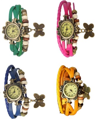 NS18 Vintage Butterfly Rakhi Combo of 4 Green, Blue, Pink And Yellow Analog Watch  - For Women   Watches  (NS18)