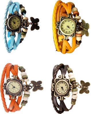 NS18 Vintage Butterfly Rakhi Combo of 4 Sky Blue, Orange, Yellow And Brown Analog Watch  - For Women   Watches  (NS18)