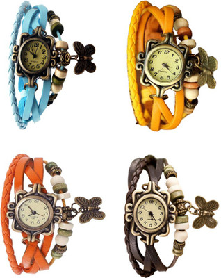 

Kissu Vintage Rakhi Combo of 4 Sky Blue, Orange, Yellow And Brown Watch - For Women
