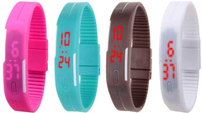 NS18 Silicone Led Magnet Band Combo of 4 Pink, Sky Blue, Brown And White Digital Watch  - For Boys & Girls   Watches  (NS18)