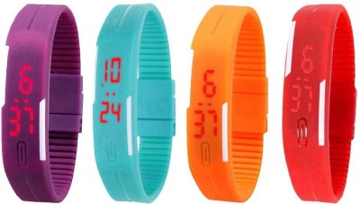 NS18 Silicone Led Magnet Band Watch Combo of 4 Purple, Sky Blue, Orange And Red Digital Watch  - For Couple   Watches  (NS18)