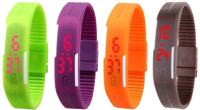 NS18 Silicone Led Magnet Band Combo of 4 Green, Purple, Orange And Brown Digital Watch  - For Boys & Girls   Watches  (NS18)