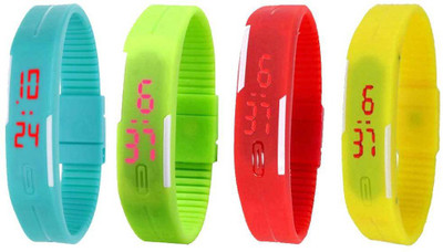 

NS18 Silicone Led Magnet Band Combo of 4 Sky Blue, Green, Red And Yellow Watch - For Boys & Girls