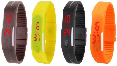 NS18 Silicone Led Magnet Band Combo of 4 Green, Yellow, Black And Orange Digital Watch  - For Boys & Girls   Watches  (NS18)