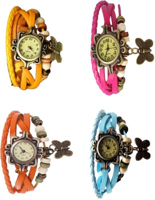 NS18 Vintage Butterfly Rakhi Combo of 4 Yellow, Orange, Pink And Sky Blue Analog Watch  - For Women   Watches  (NS18)