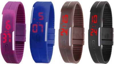 NS18 Silicone Led Magnet Band Combo of 4 Purple, Blue, Brown And Black Digital Watch  - For Boys & Girls   Watches  (NS18)