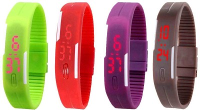 NS18 Silicone Led Magnet Band Combo of 4 Green, Red, Purple And Brown Digital Watch  - For Boys & Girls   Watches  (NS18)