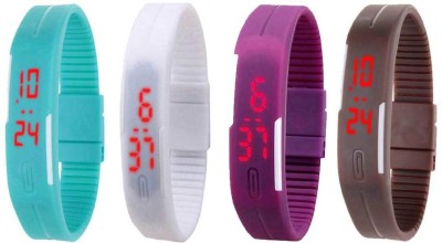 NS18 Silicone Led Magnet Band Combo of 4 Sky Blue, White, Purple And Brown Digital Watch  - For Boys & Girls   Watches  (NS18)