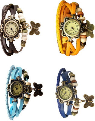 

Kissu Vintage Rakhi Combo of 4 Brown, Sky Blue, Yellow And Blue Watch - For Women