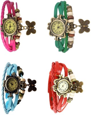 NS18 Vintage Butterfly Rakhi Combo of 4 Pink, Sky Blue, Green And Red Analog Watch  - For Women   Watches  (NS18)