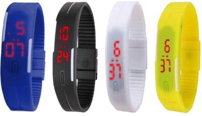 NS18 Silicone Led Magnet Band Combo of 4 Blue, Black, White And Yellow Digital Watch  - For Boys & Girls   Watches  (NS18)