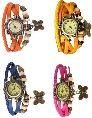 NS18 Vintage Butterfly Rakhi Combo of 4 Orange, Blue, Yellow And Pink Analog Watch  - For Women   Watches  (NS18)