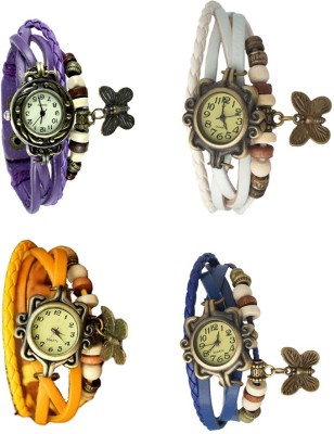 NS18 Vintage Butterfly Rakhi Combo of 4 Purple, Yellow, White And Blue Analog Watch  - For Women   Watches  (NS18)