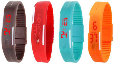 Kissu Led Magnet Band Combo of 4 Brown, Red, Sky Blue And Orange Watch - For Men & Women