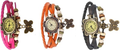 NS18 Vintage Butterfly Rakhi Watch Combo of 3 Pink, Orange And Black Analog Watch  - For Women   Watches  (NS18)