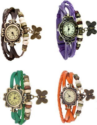 

Kissu Vintage Rakhi Combo of 4 Brown, Green, Purple And Orange Watch - For Women