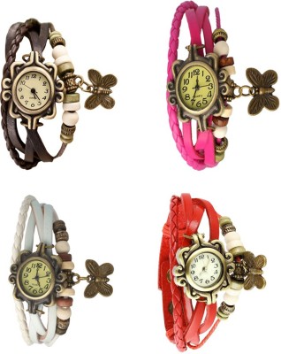 NS18 Vintage Butterfly Rakhi Combo of 4 Brown, White, Pink And Red Analog Watch  - For Women   Watches  (NS18)
