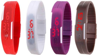NS18 Silicone Led Magnet Band Combo of 4 Red, White, Purple And Brown Digital Watch  - For Boys & Girls   Watches  (NS18)