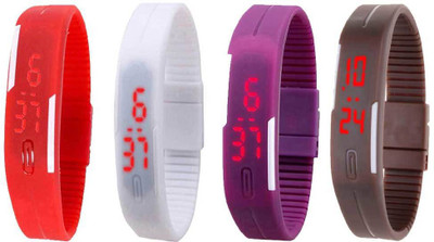 View NS18 Silicone Led Magnet Band Combo of 4 Red, White, Purple And Brown Digital Watch  - For Boys & Girls Wrist Watches Price Online(NS18)