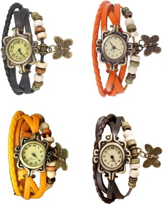 NS18 Vintage Butterfly Rakhi Combo of 4 Black, Yellow, Orange And Brown Analog Watch  - For Women   Watches  (NS18)
