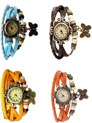 NS18 Vintage Butterfly Rakhi Combo of 4 Sky Blue, Yellow, Brown And Orange Analog Watch  - For Women   Watches  (NS18)